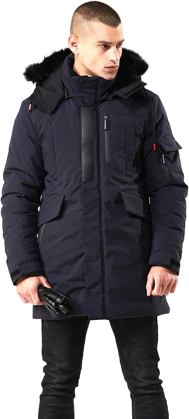 WEEN CHARM Men's Warm Parka Ski Jacket Water Resistant Puffer Jacket Long Winter Coat with Removable Faux Fur Hood