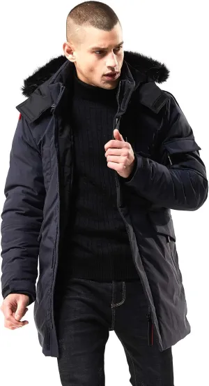 WEEN CHARM Men's Warm Parka Ski Jacket Water Resistant Puffer Jacket Long Winter Coat with Removable Faux Fur Hood