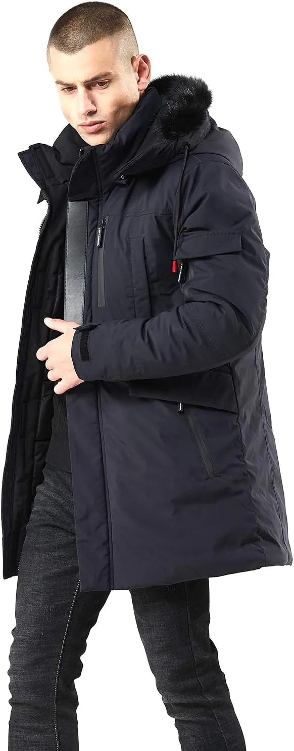 WEEN CHARM Men's Warm Parka Ski Jacket Water Resistant Puffer Jacket Long Winter Coat with Removable Faux Fur Hood