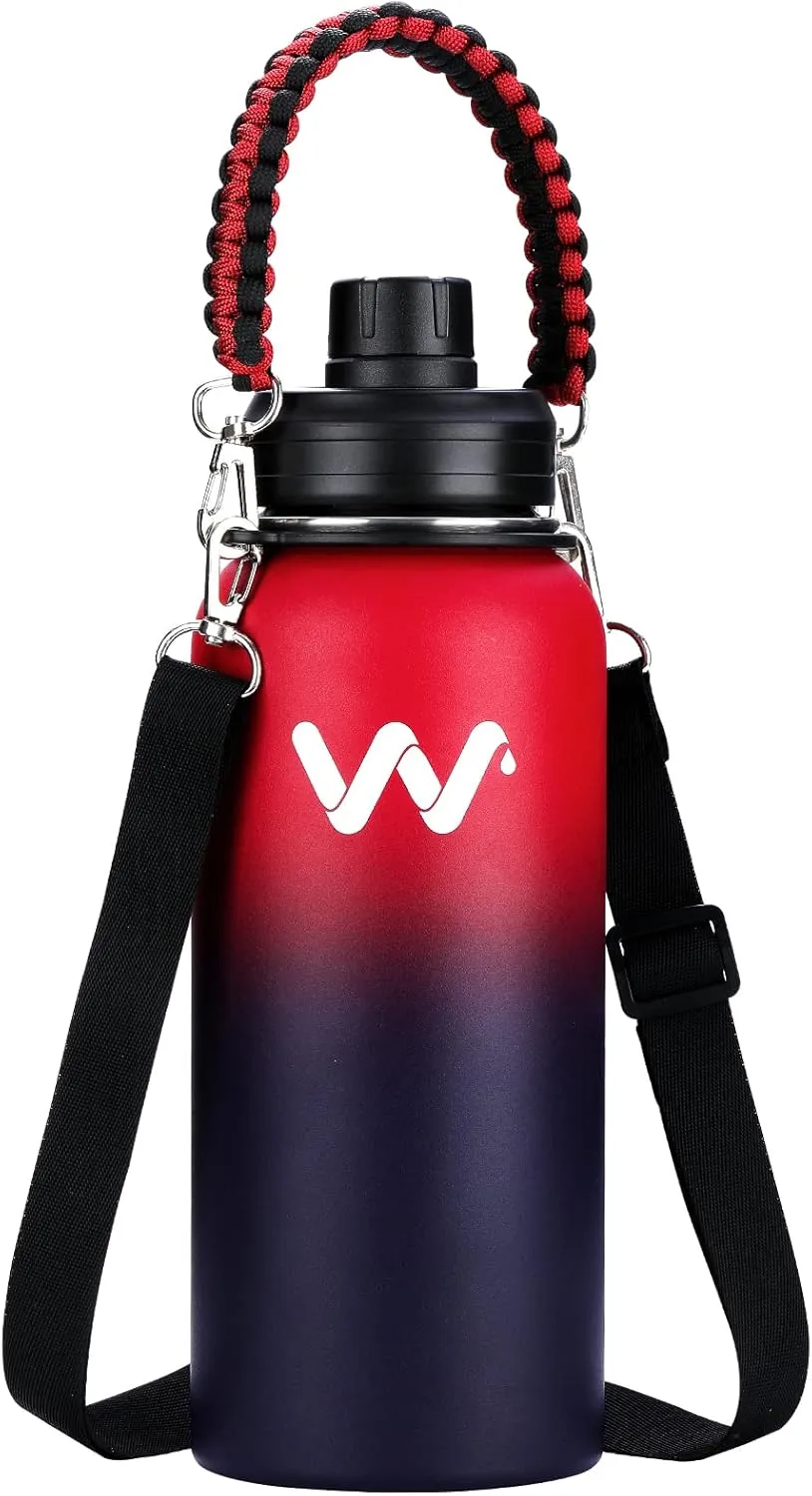 WEREWOLVES Insulated Water Bottle With Paracord Handles & Strap & Straw Lid & Spout Lid,Reusable Wide Mouth Vacuum Stainless Steel Water Bottle for Adults 24 oz, 32 oz, 40 oz