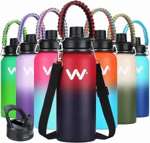 WEREWOLVES Insulated Water Bottle With Paracord Handles & Strap & Straw Lid & Spout Lid,Reusable Wide Mouth Vacuum Stainless Steel Water Bottle for Adults 24 oz, 32 oz, 40 oz