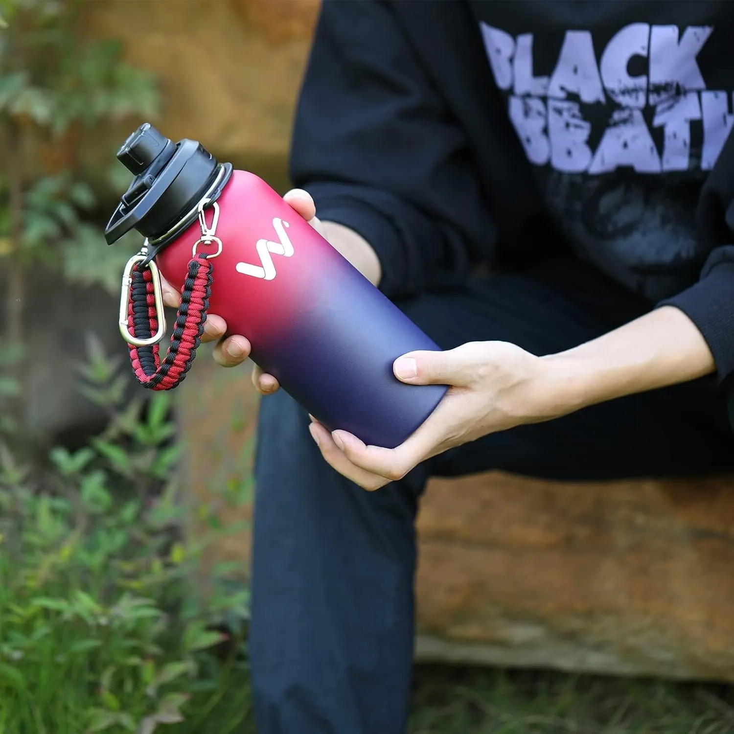 WEREWOLVES Insulated Water Bottle With Paracord Handles & Strap & Straw Lid & Spout Lid,Reusable Wide Mouth Vacuum Stainless Steel Water Bottle for Adults 24 oz, 32 oz, 40 oz