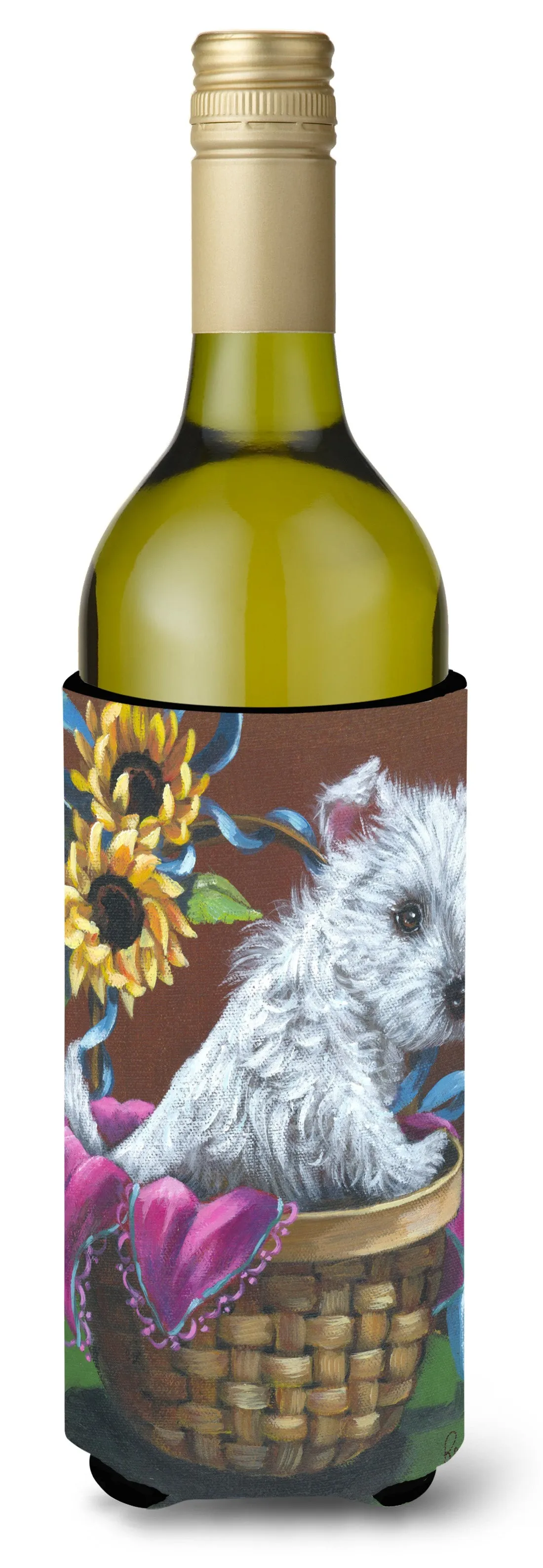 Westie Zoe and Sunflowers Wine Bottle Hugger PPP3236LITERK