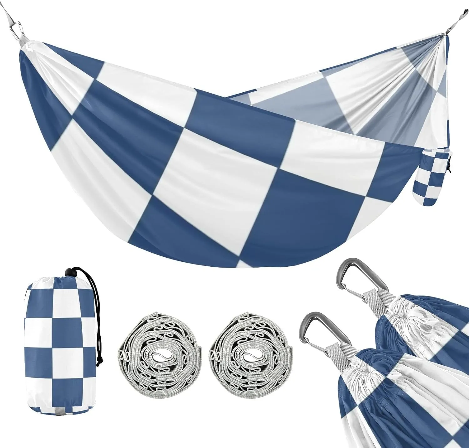 White and Blue American Plaid 330lb Capacity Outdoor Hammock with Portabl Carry Bag Backyard Hammock for Outside Patio Garden accesorios para Camping