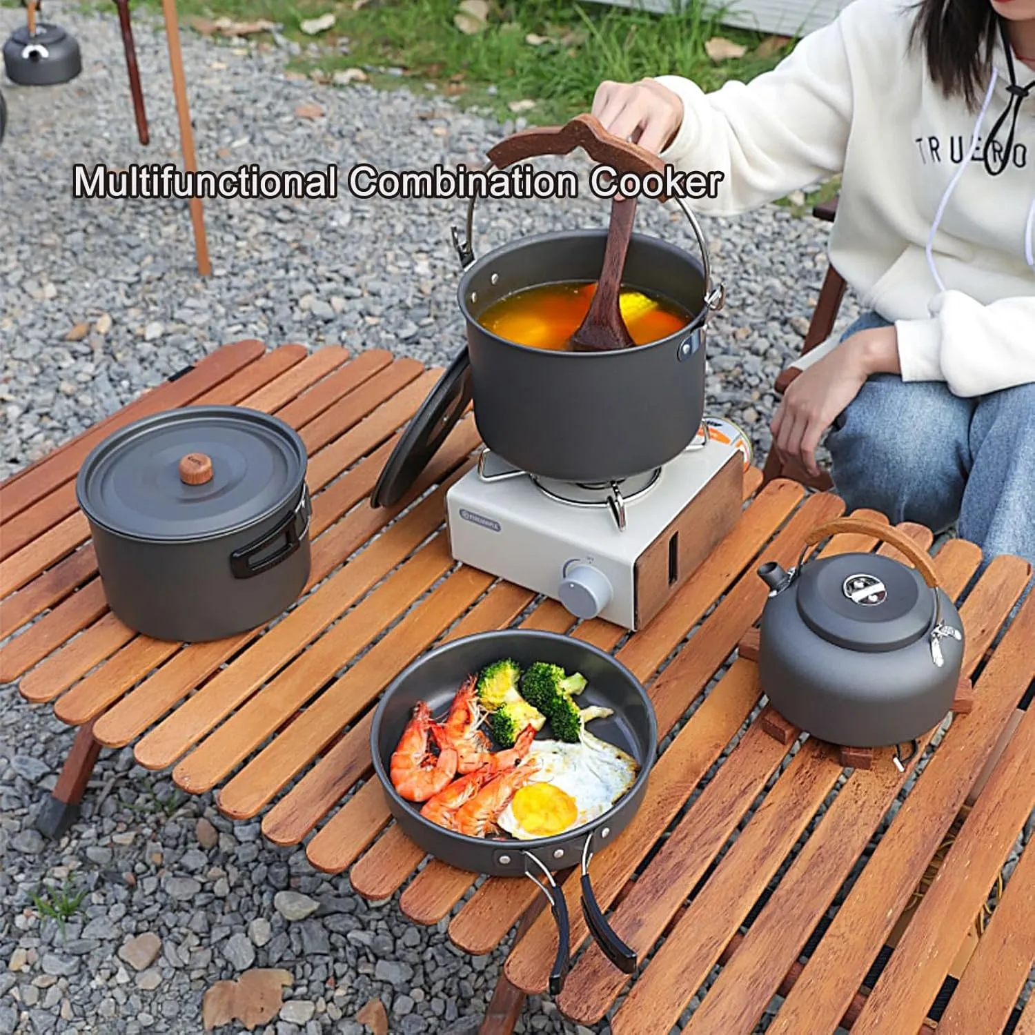 WHYATT Camping Cookware, Non-Stick Lightweight Camping Pot and Fry Pan Set for Camping, Backpacking, Outdoor Cooking and Picnic