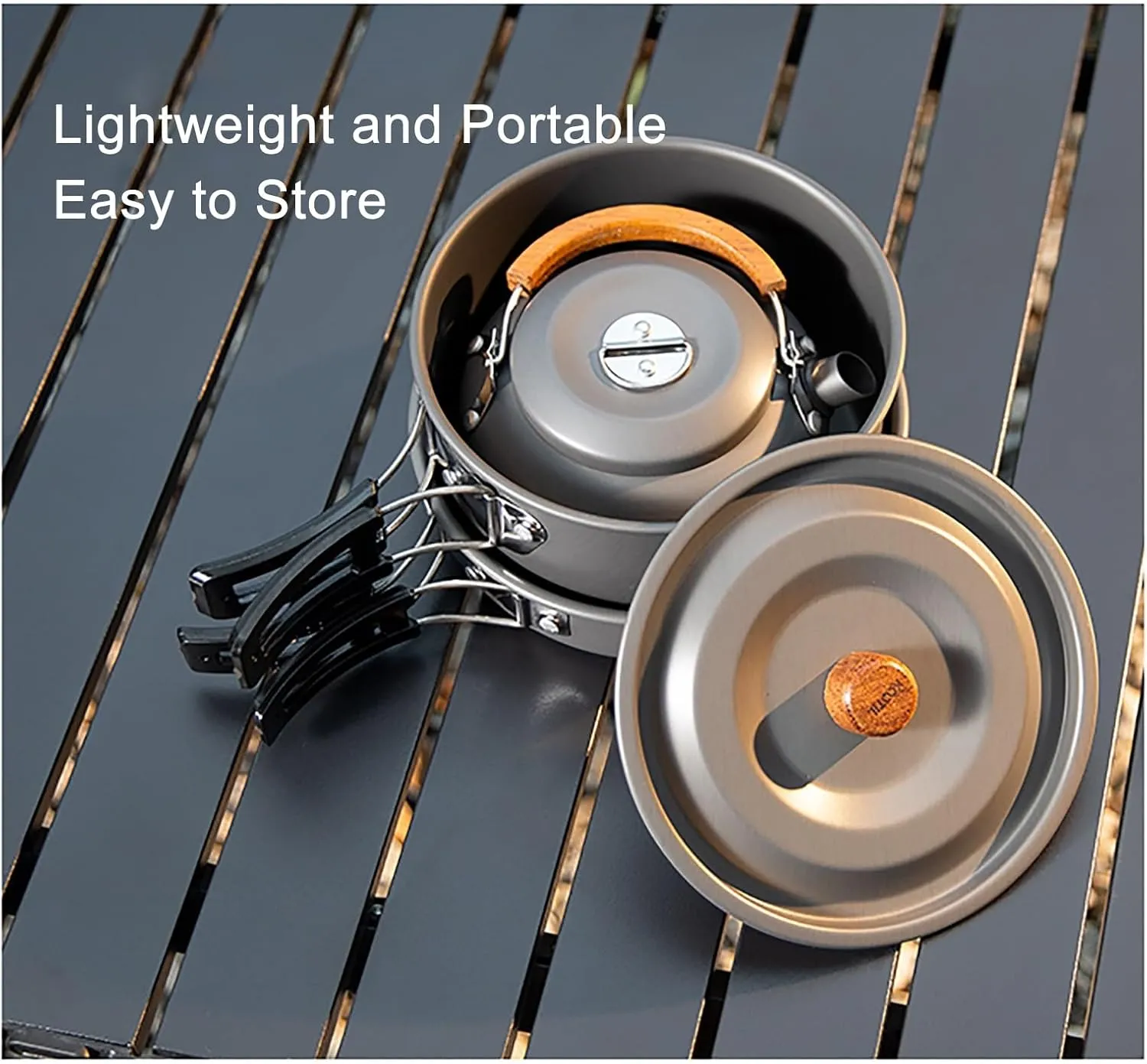 WHYATT Camping Cookware, Non-Stick Lightweight Camping Pot and Fry Pan Set for Camping, Backpacking, Outdoor Cooking and Picnic