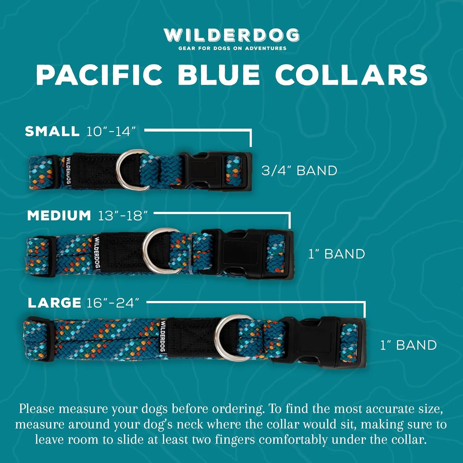 Wilderdog Climbing Rope Dog Collar - Outdoor Durable Climbing Rope Design with Heavy-Duty Secure Hardware for Safety - Adjustable to fit 17"-24" Around with a 1" Band - Large - Pacific Blue
