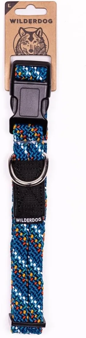 Wilderdog Climbing Rope Dog Collar - Outdoor Durable Climbing Rope Design with Heavy-Duty Secure Hardware for Safety - Adjustable to fit 17"-24" Around with a 1" Band - Large - Pacific Blue