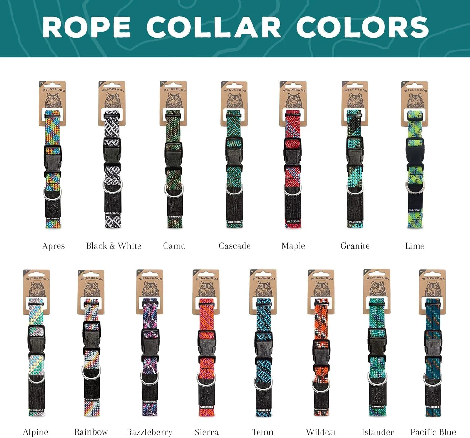 Wilderdog Climbing Rope Dog Collar - Outdoor Durable Climbing Rope Design with Heavy-Duty Secure Hardware for Safety - Adjustable to fit 17"-24" Around with a 1" Band - Large - Pacific Blue