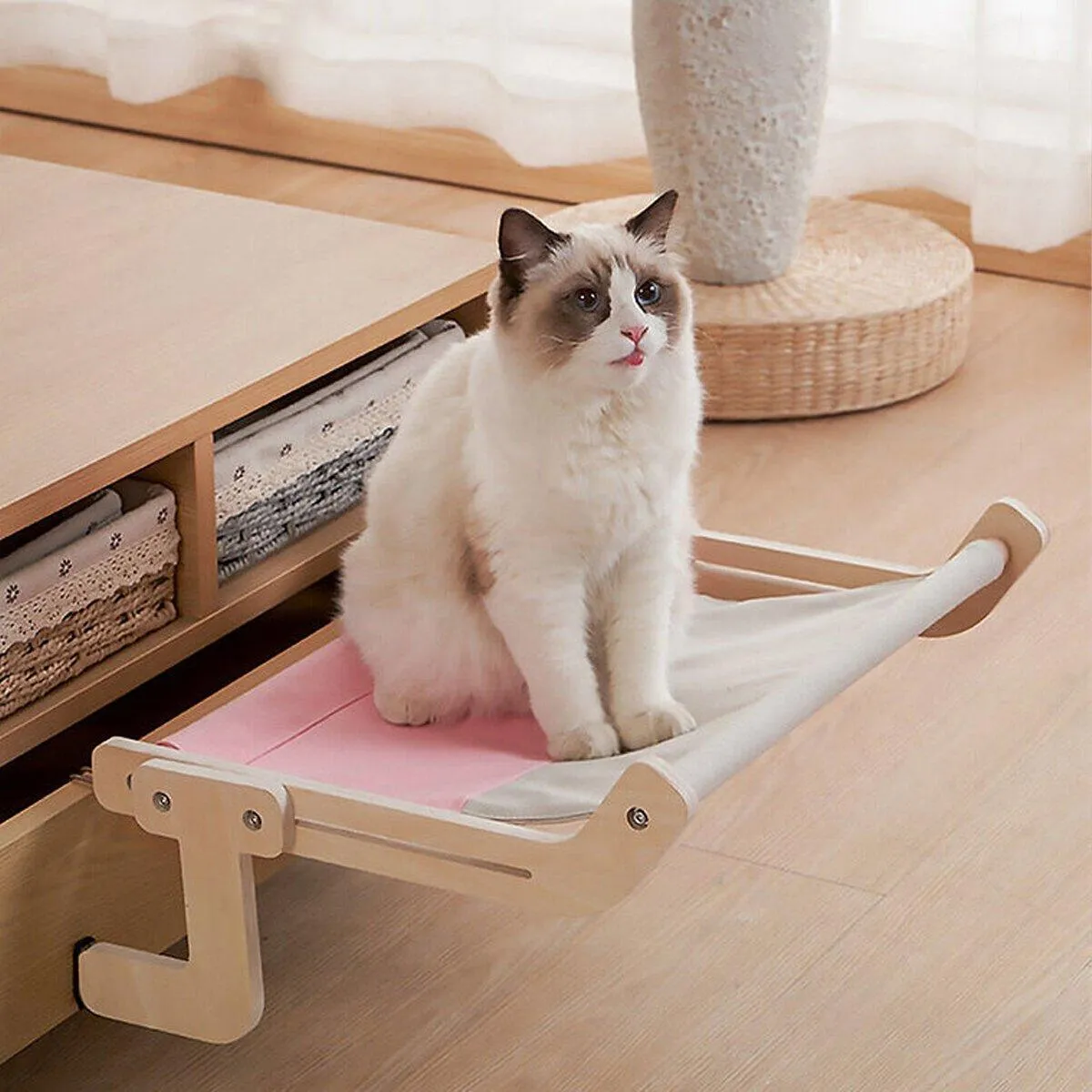 Window Hanging Cat Hammock Solid Wood Sun Bed Nest for All Seasons Durable