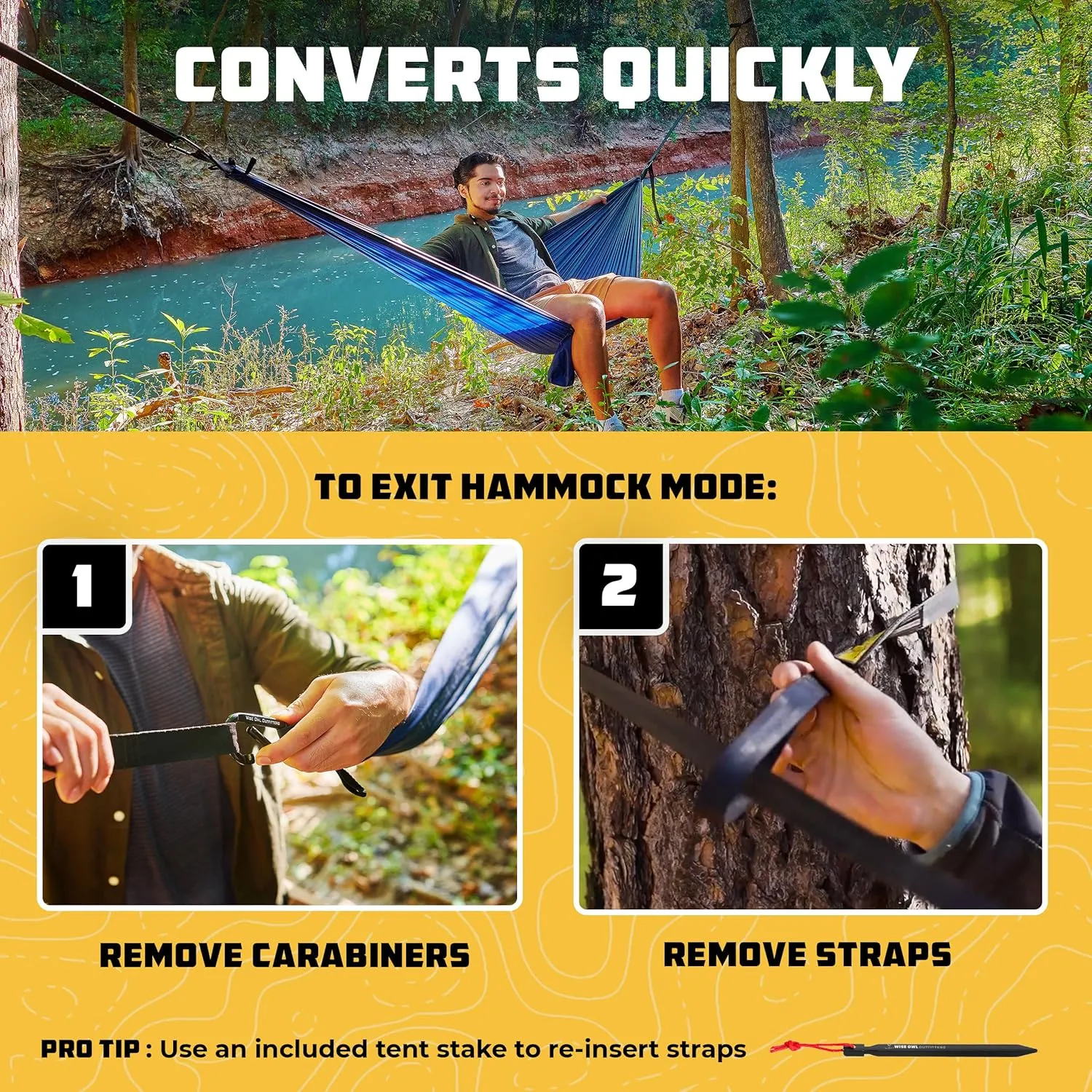 Wise Owl Outfitters Hammock for Camping Hammocks Gear for The Outdoors Backpacking Survival or Travel - Portable Lightweight Parachute Nylon - Up to 500lbs