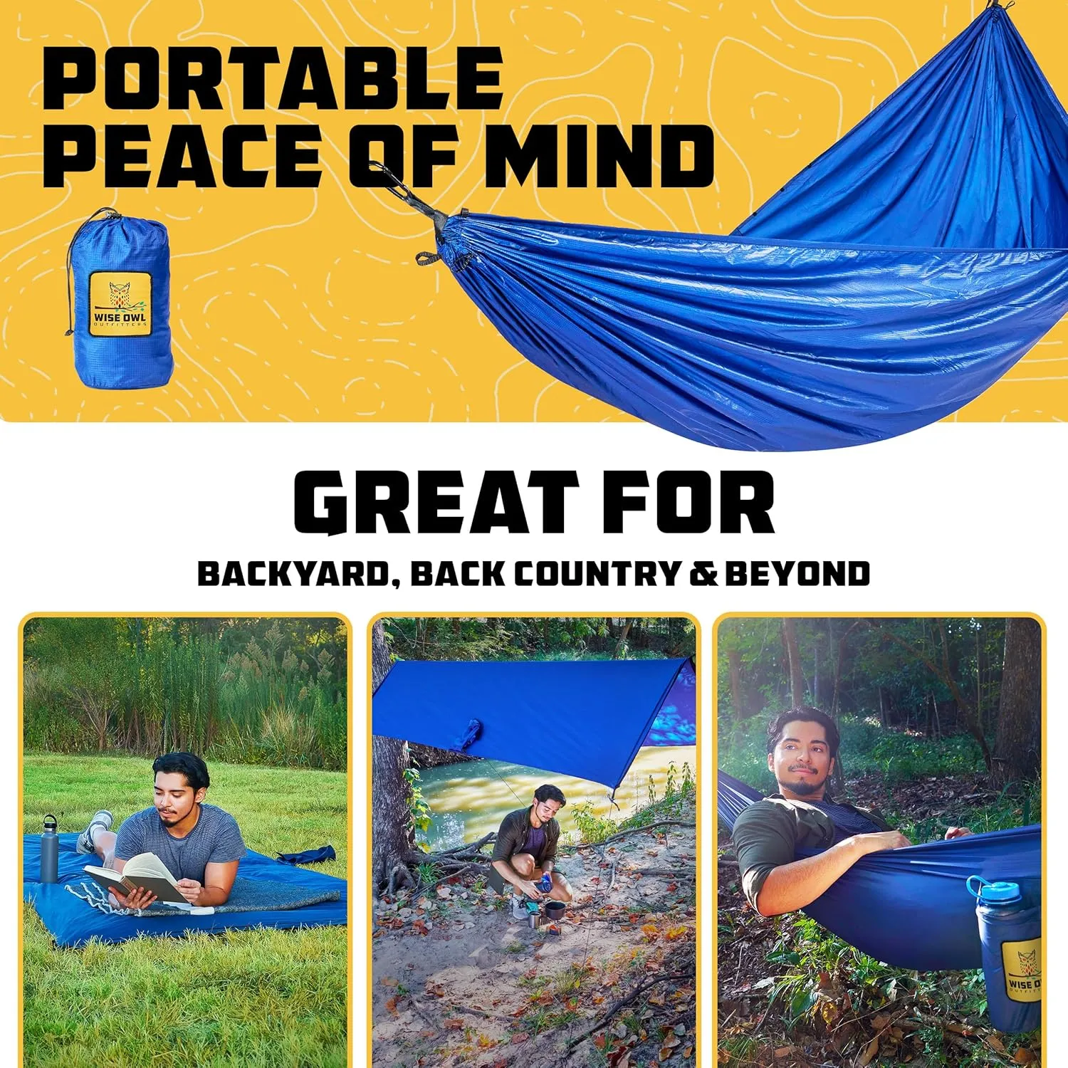 Wise Owl Outfitters Hammock for Camping Hammocks Gear for The Outdoors Backpacking Survival or Travel - Portable Lightweight Parachute Nylon - Up to 500lbs