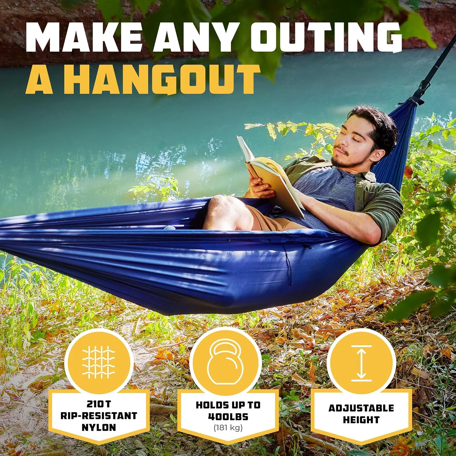 Wise Owl Outfitters Hammock for Camping Hammocks Gear for The Outdoors Backpacking Survival or Travel - Portable Lightweight Parachute Nylon - Up to 500lbs