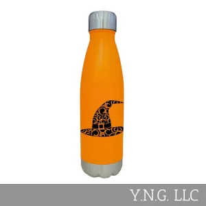 Witch Hat Flourish Design Halloween Orange 17oz Water Bottle LA5144