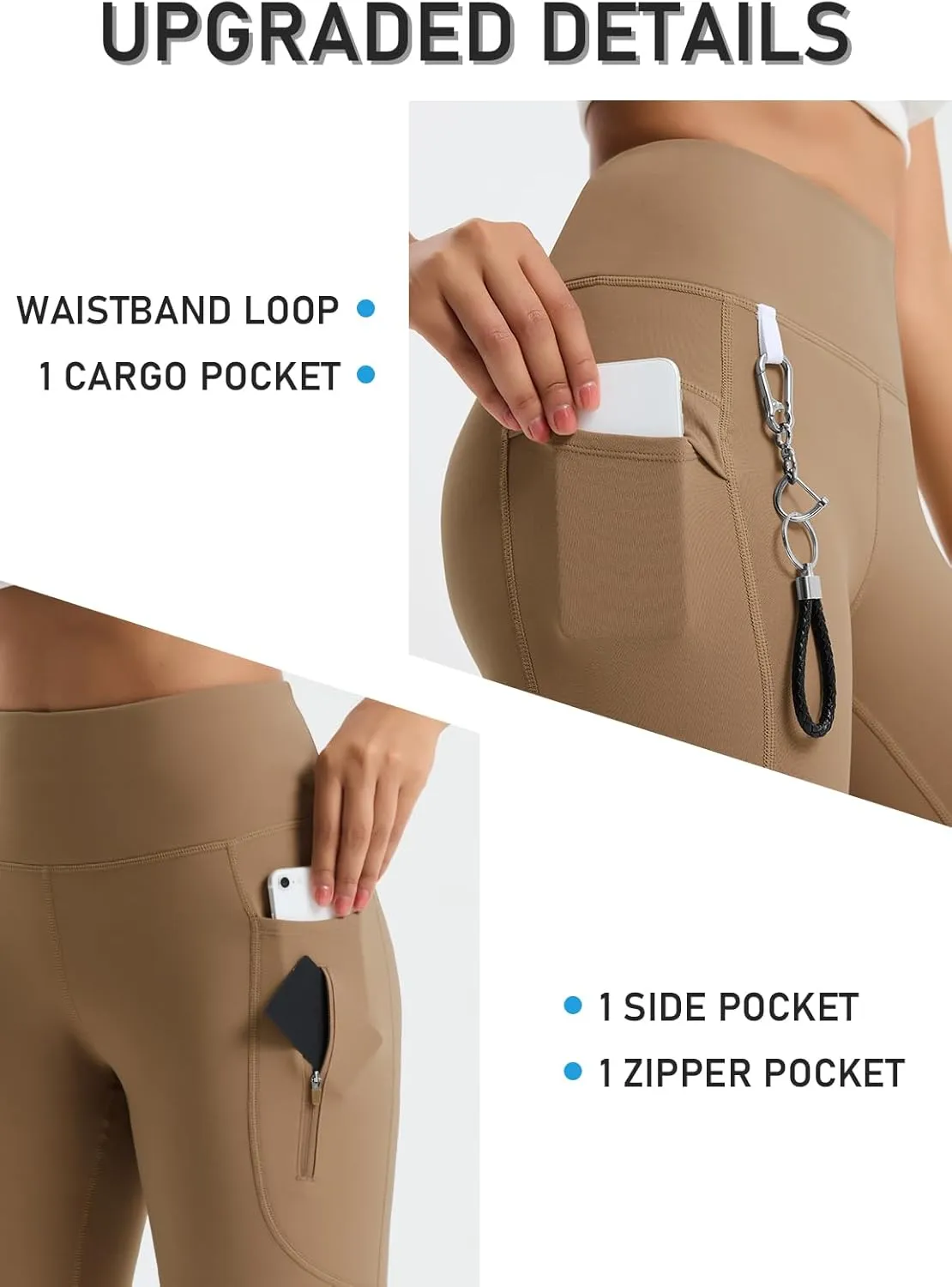 Women's 27" High Waisted Hiking Leggings with Zipper Pockets Tummy Control Workout Running Yoga Cargo Pants