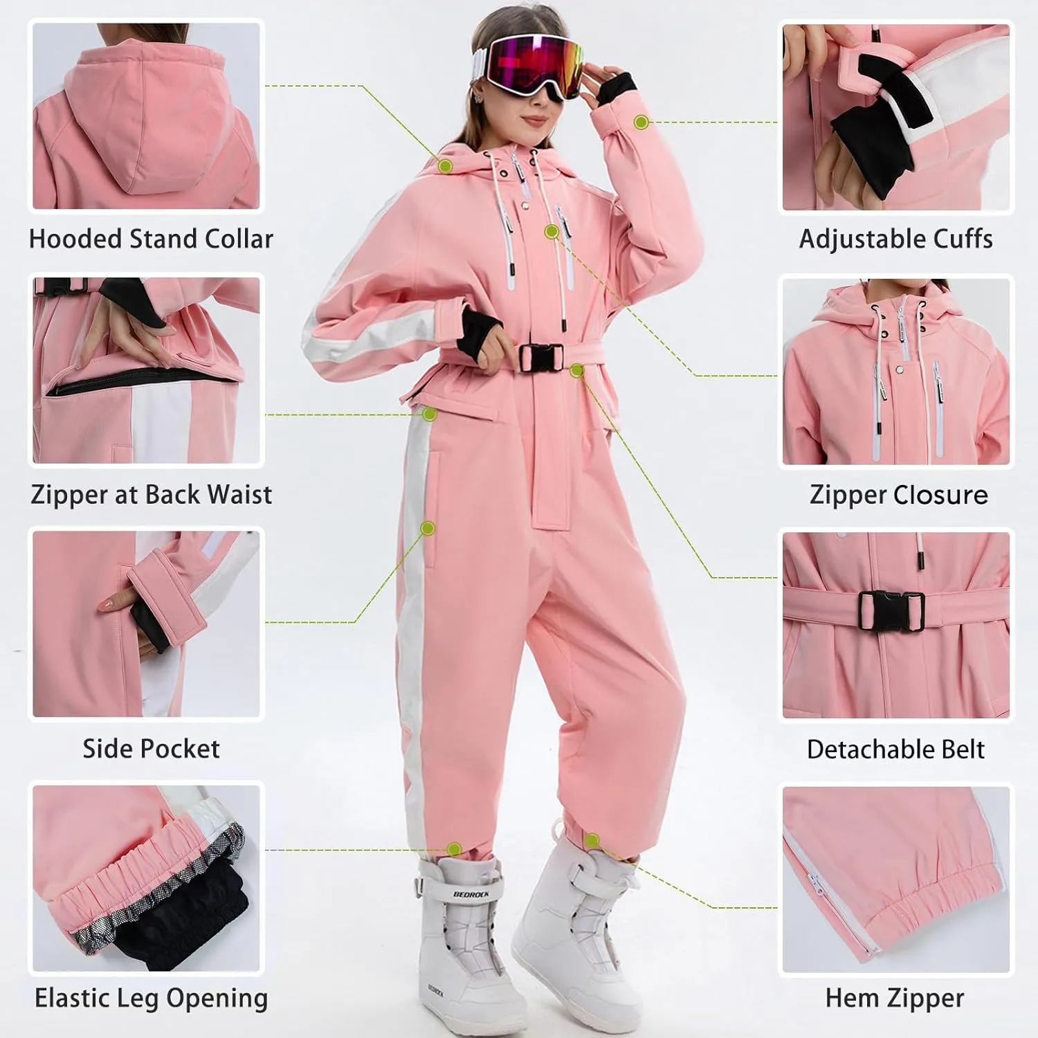 Womens One Piece Ski Suits Windproof Waterproof Jumpsuit Winter Snowsuits for Outdoor Sports