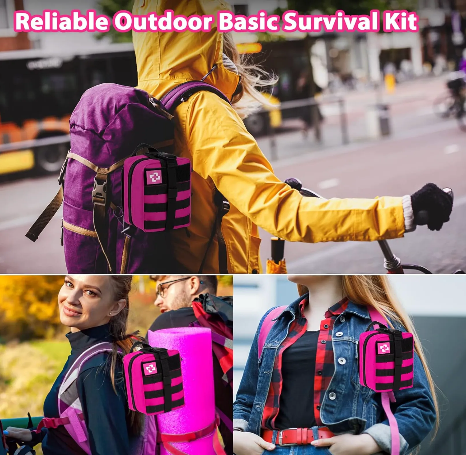 Women’s Pink Emergency Survival & First Aid Kit – Self Defense Gear with Tactical Molle Pouch, Emergency Tent, and Outdoor Survival Equipment for Hiking, Camping, and Adventure