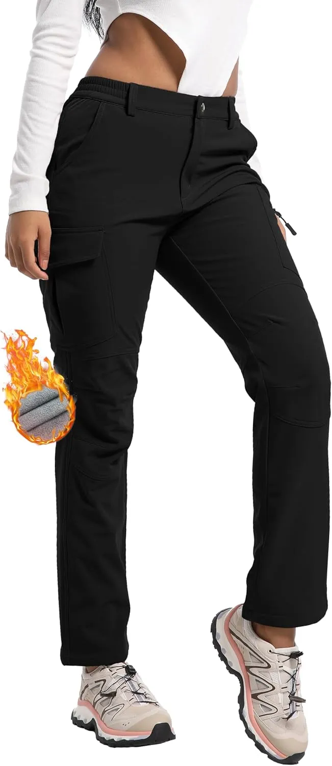 Women's Snow Ski Pants Fleece Lined Waterproof Softshell Insulated Winter Outdoor Hiking Cargo Pants