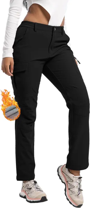 Women's Snow Ski Pants Fleece Lined Waterproof Softshell Insulated Winter Outdoor Hiking Cargo Pants