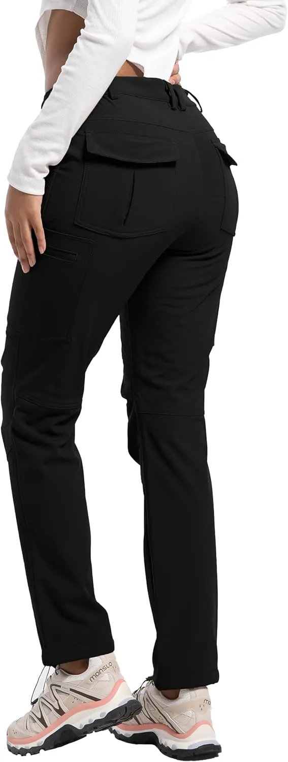 Women's Snow Ski Pants Fleece Lined Waterproof Softshell Insulated Winter Outdoor Hiking Cargo Pants