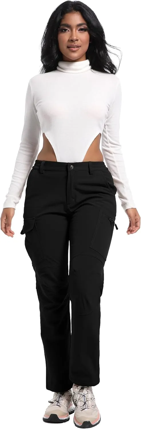 Women's Snow Ski Pants Fleece Lined Waterproof Softshell Insulated Winter Outdoor Hiking Cargo Pants
