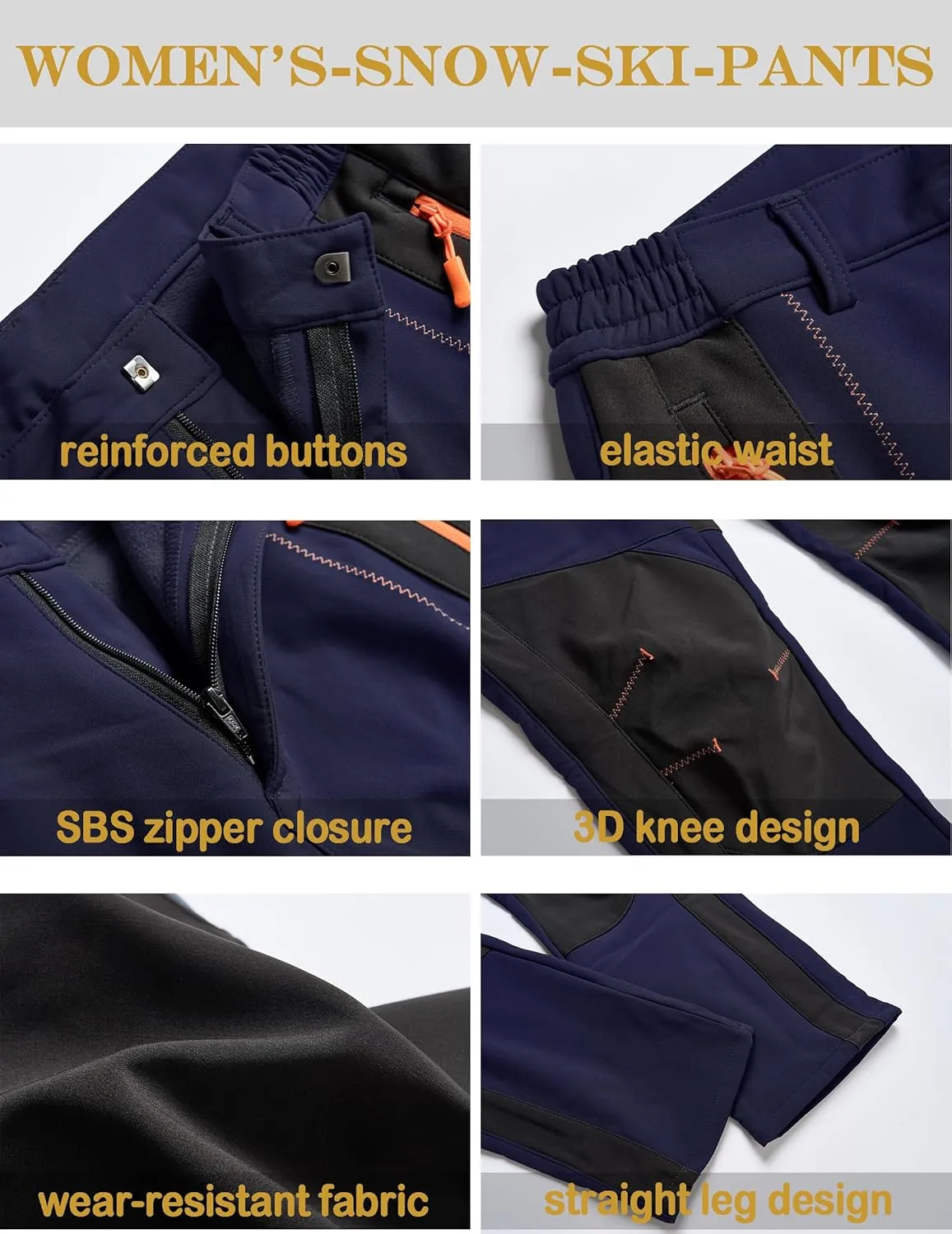 Women's Snow Ski Pants Fleece Lined Winter Outdoor Waterproof Insulated Warm Softshell Hiking Cargo Pants