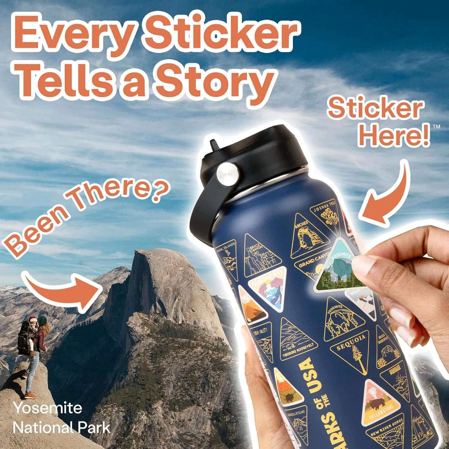 Wondery National Parks Water Bottle With 63 Waterproof Stickers of Parks (USA), 32 oz Stainless Steel Insulated & Vacuum Sealed Water Bottle for Traveling, Hiking, Camping, National Park Gifts- OCEAN