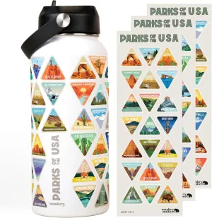 Wondery National Parks Water Bottle With 63 Waterproof Stickers of Parks (USA), 32 oz Stainless Steel Insulated & Vacuum Sealed Water Bottle for Traveling, Hiking, Camping, National Park Gifts- WHITE