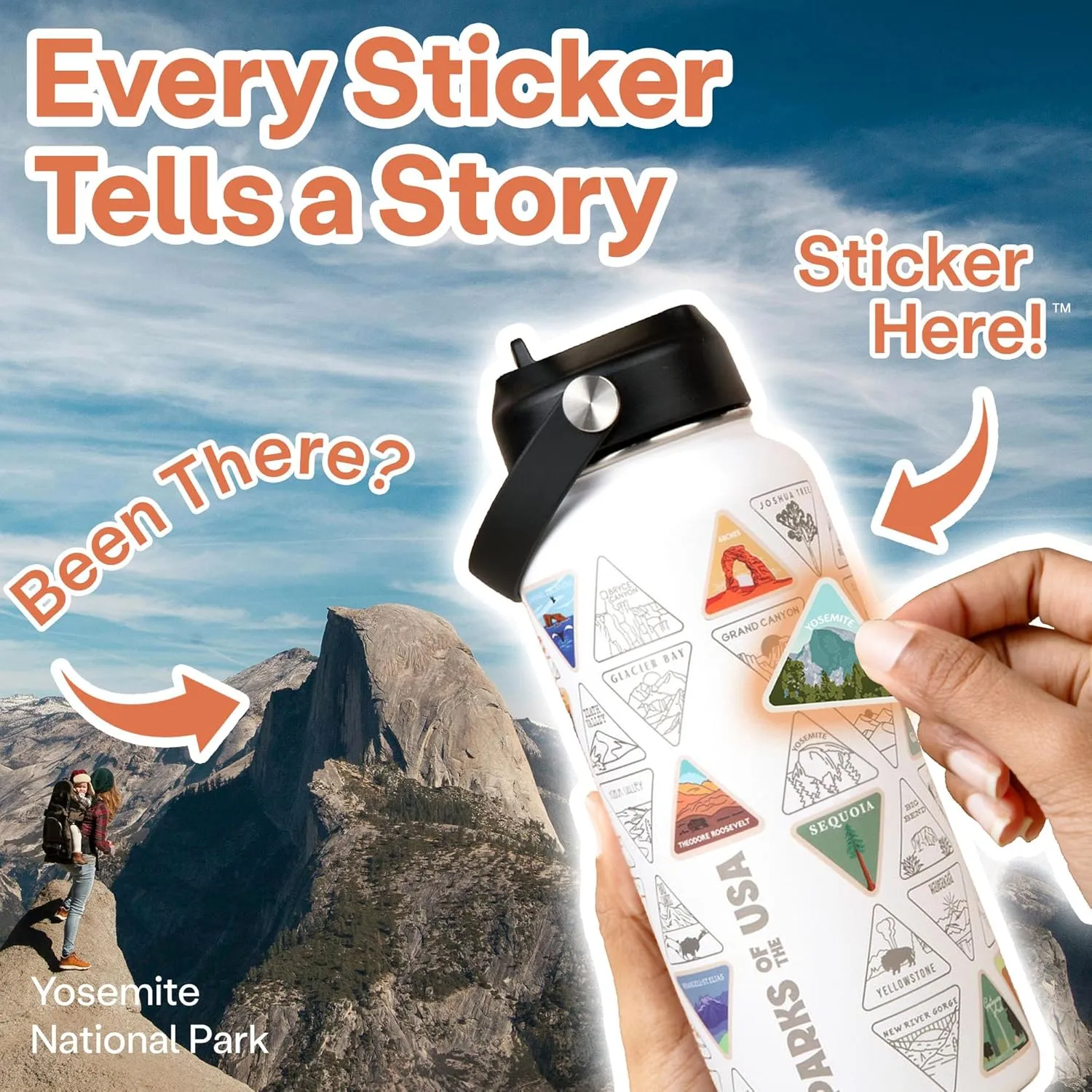 Wondery National Parks Water Bottle With 63 Waterproof Stickers of Parks (USA), 32 oz Stainless Steel Insulated & Vacuum Sealed Water Bottle for Traveling, Hiking, Camping, National Park Gifts- WHITE