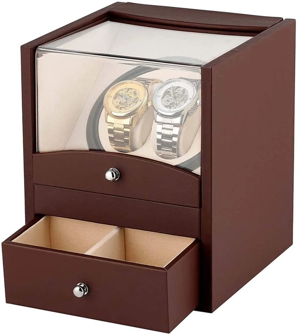 Wood Automatic Double Watch Winder Display Storage Box 2 2 Storage Winding Box Timepiece with Watch Winders 2 Holders Case Motor Box Shaker Machine