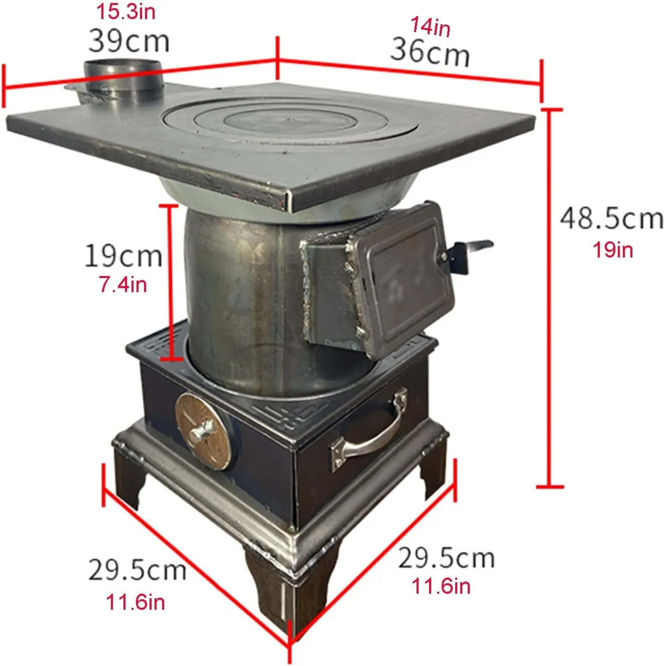 Wood stoves for Home Heating, Cast Iron Wood Burning Camping Stove, for Outdoor, Indoor, Villa, Tent, Shelter, Heating and Cooking (Size : 39x36x48.5cm)