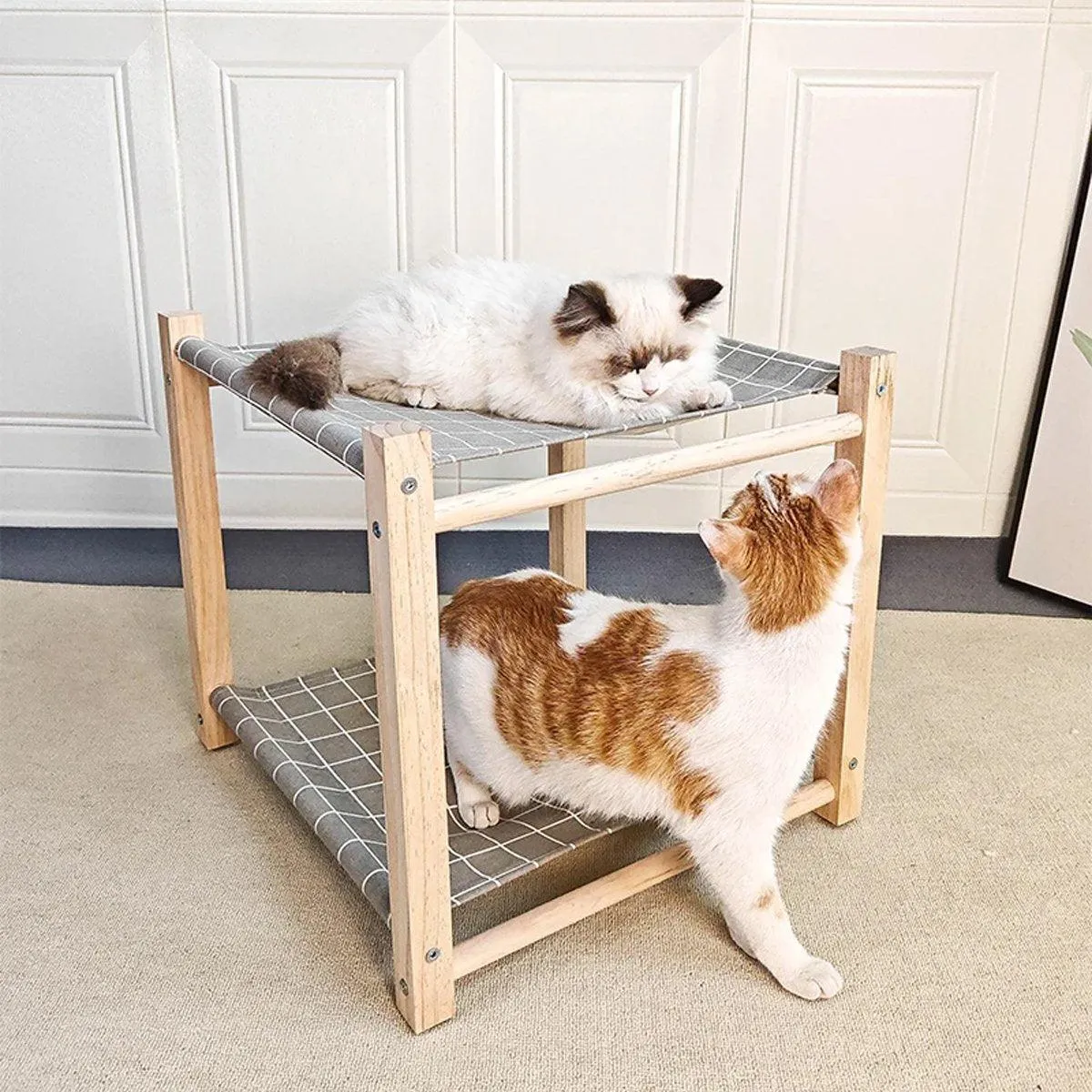 Wooden Pet Bed Breathable Bunk Bed for Cats Durable Cat Bed for Indoor Sleeping