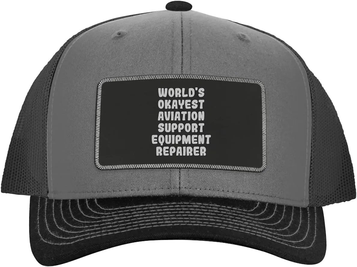 World's Okayest Aviation Support Equipment Repairer - Leather Black Patch Engraved Trucker Hat