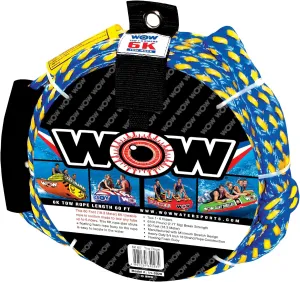 WOW Sports 6k 60 ft. Tow Rope with Floating Foam Buoy 1 2 3 or 4 Person Tow Rope for Boating, 11-3020, Blue