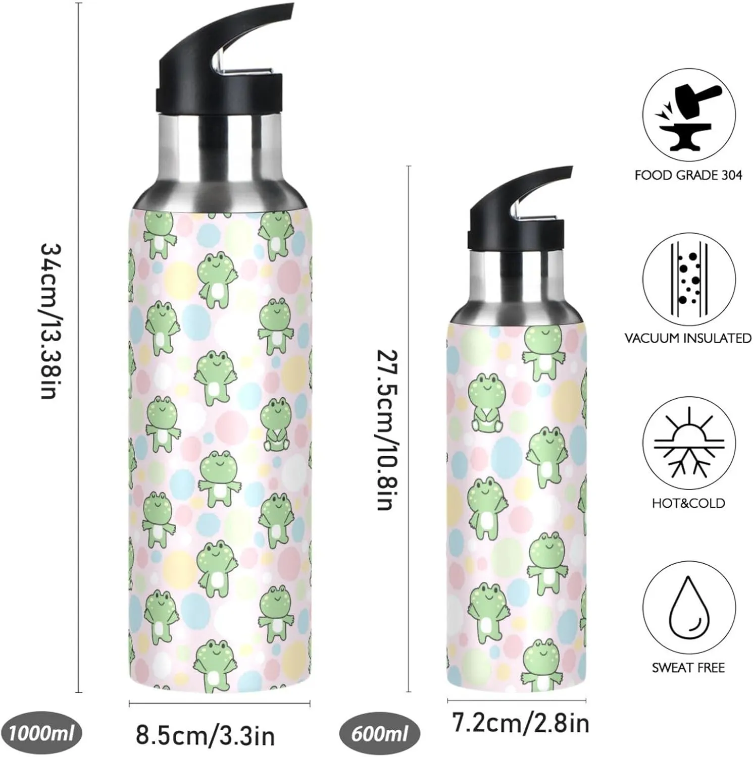 Wusikd Cute Frog Water Bottle with Straw Lid Double Wall Colorful Thermos Bottle Vacuum Insulated Flask Stainless Steel Water Bottle for Gym Outdoor 20 OZ