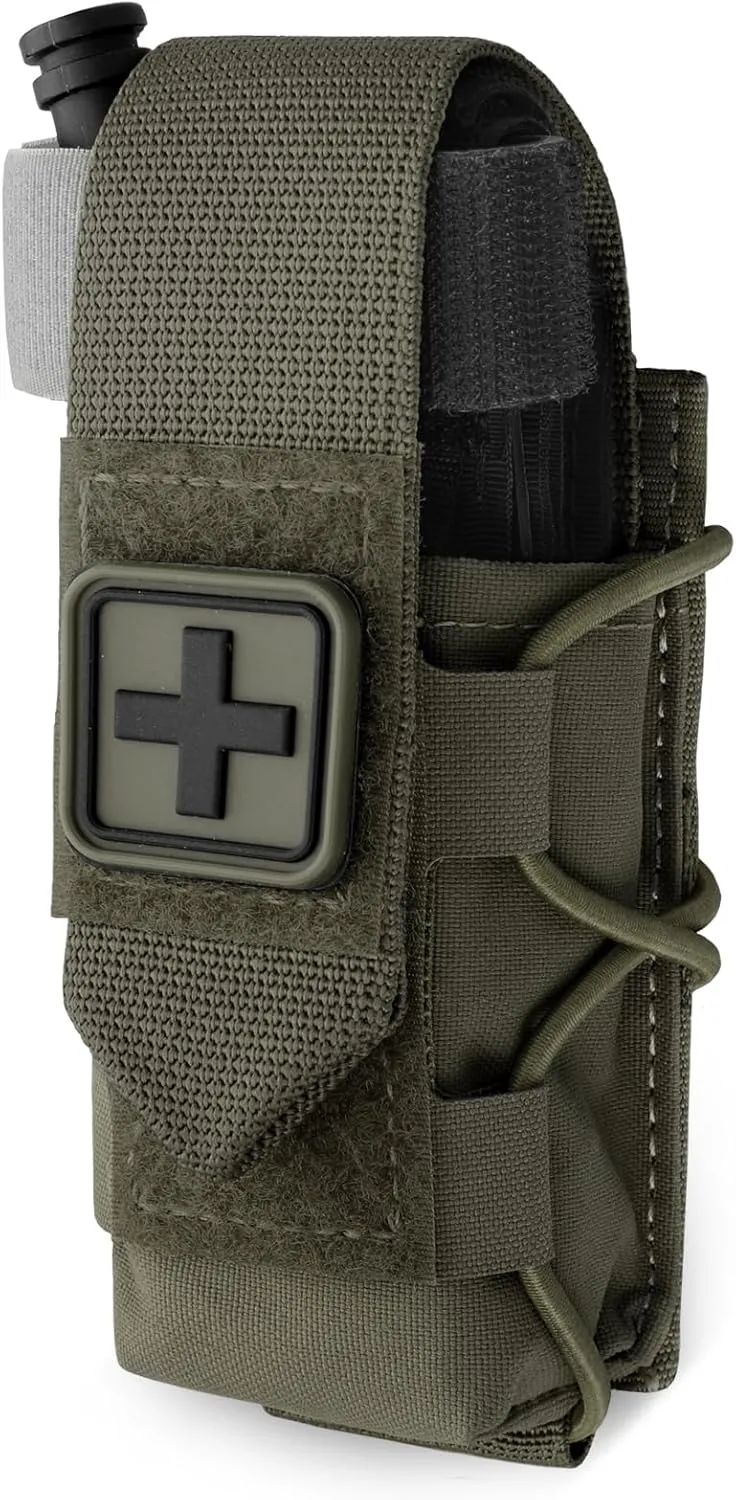 WYNEX MOLLE Tourniquet Holder, IFAK TQ Holder Tactical Medical TQ Pouch Holster First Aid Kit, Cross Patch/Bungee Cord