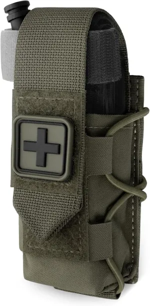WYNEX MOLLE Tourniquet Holder, IFAK TQ Holder Tactical Medical TQ Pouch Holster First Aid Kit, Cross Patch/Bungee Cord