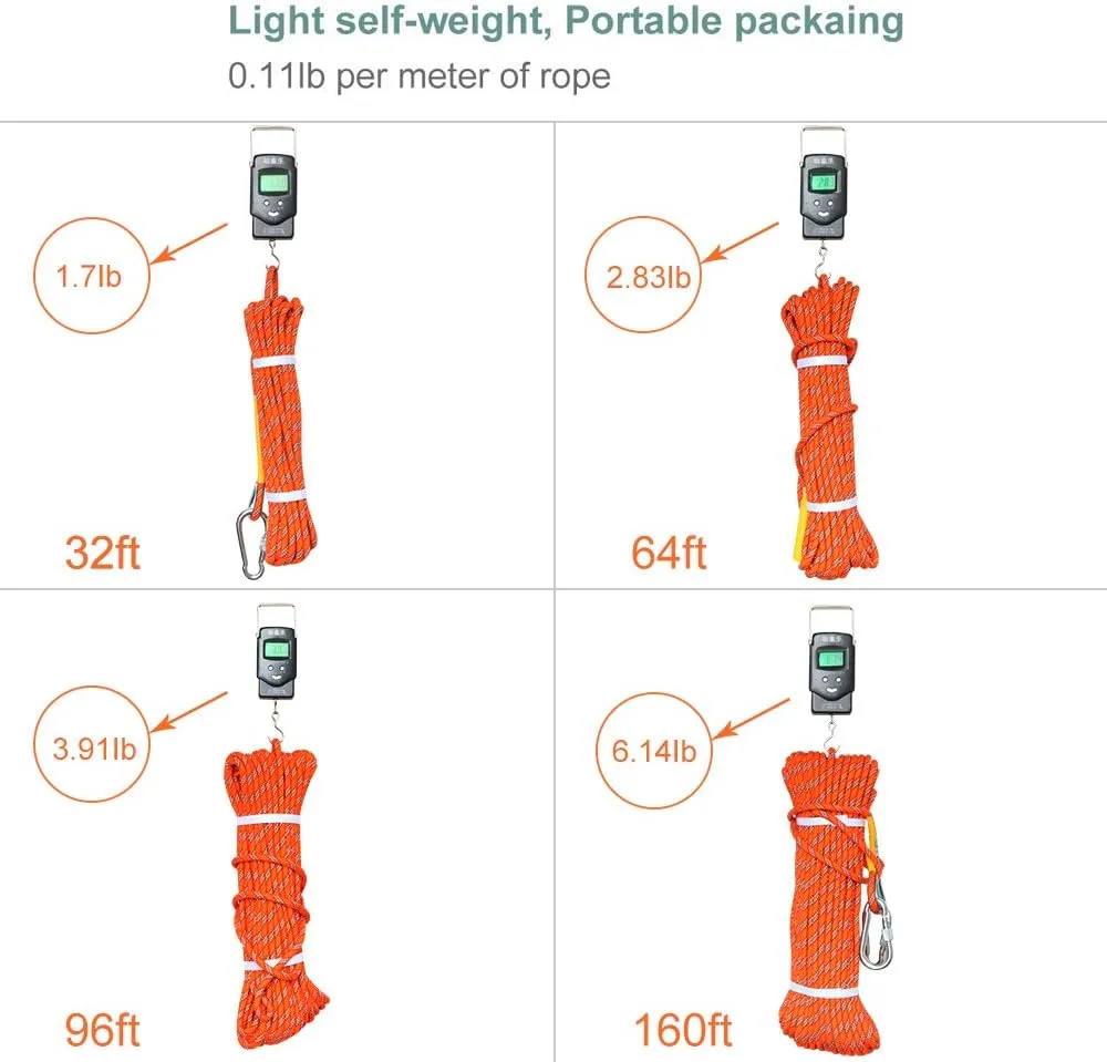 X XBEN Outdoor Climbing Rope 10M(32ft) 20M(64ft) 30M(96ft) 50M(160ft) 70M(230ft) 152M(500FT) 352M(1000FT) Static Rock Climbing Rope for Escape Rope Ice Climbing Equipment Fire Rescue Parachute