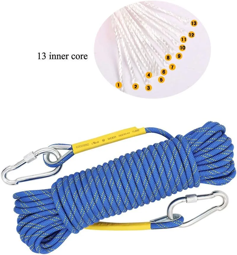 X XBEN Outdoor Climbing Rope 10M(32ft) 20M(64ft) 30M(96ft) 50M(160ft) 70M(230ft) 152M(500FT) 352M(1000FT) Static Rock Climbing Rope for Escape Rope Ice Climbing Equipment Fire Rescue Parachute