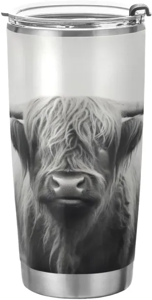 xigua 20oz Highland Cow Tumbler with Lid,Stainless Steel Vacuum Insulated Coffee Ice Cup Double Wall Travel Flask
