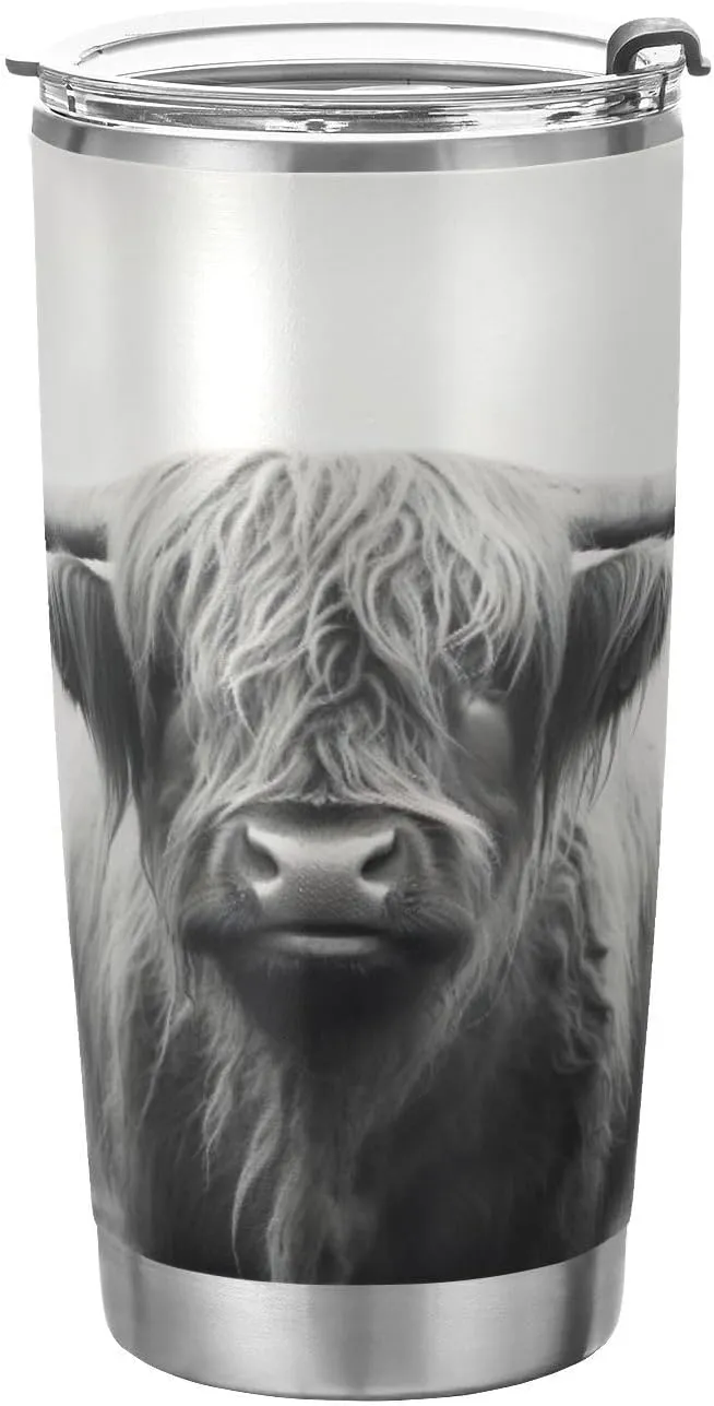 xigua 20oz Highland Cow Tumbler with Lid,Stainless Steel Vacuum Insulated Coffee Ice Cup Double Wall Travel Flask