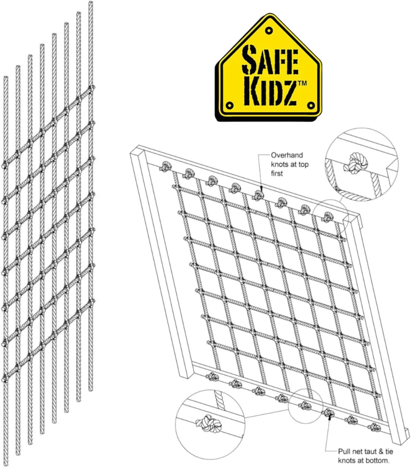 XL Cargo Climbing Net, 100% Polyester Rope Ladder, 108" L x 70" W   Drill Bit & Instructions