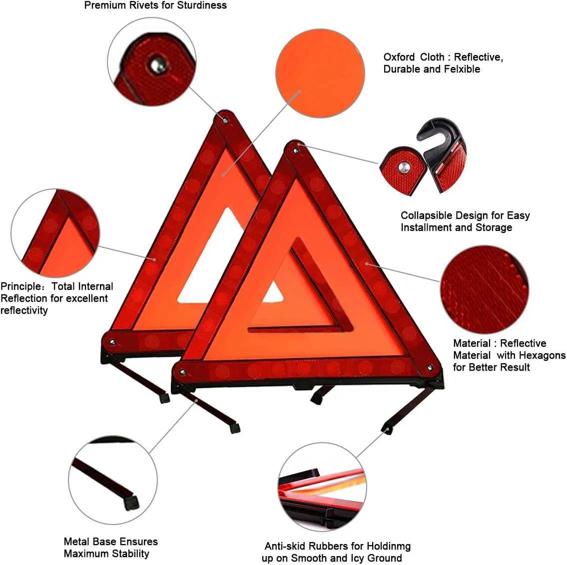 XOOL Emergency Warning Triangle Kit – Roadside Safety Kit with Reflective Warning Triangles, High-Visibility Safety Vests, Storage Bag & Gloves for Car Breakdowns & Emergencies