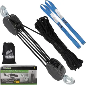 XSTRAP Rope Hoist 50 Feet Block and Tackle Pulley System for Lifting Heavy Objects, Heavy-Duty 2000 LBS Breaking Strength with 2PK Soft Loops, 5:1 Lifting Power Pulley Hoist (Upgraded Black)