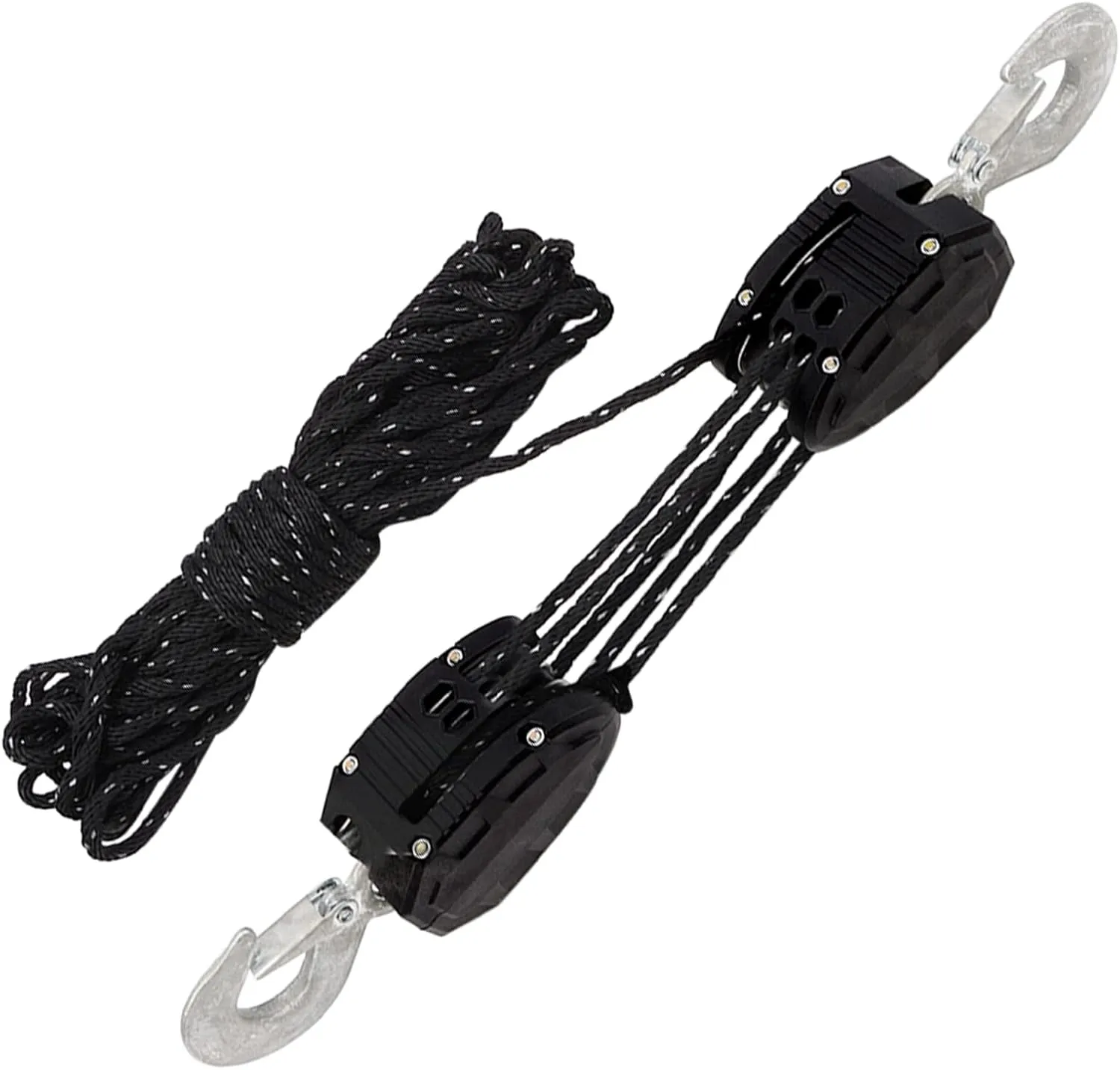 XSTRAP STANDARD Heavy-Duty 2,000LB 50 Feet Reflective Rope Hoist Pulley 1 Ton Wheel Block and Tackle System 5:1 Ratio Lifting Power with 2PK 18 Inch Soft Loops (Upgraded 50ft Reflective)