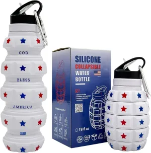 YARO Collapsible Water Bottle 19.6oz/580ml - Lightweight Leak-Proof Silicone Water Bottle American Flag Design - Foldable Mens Water Bottle for Camping, Hiking, Everyday Use (Patriotic)