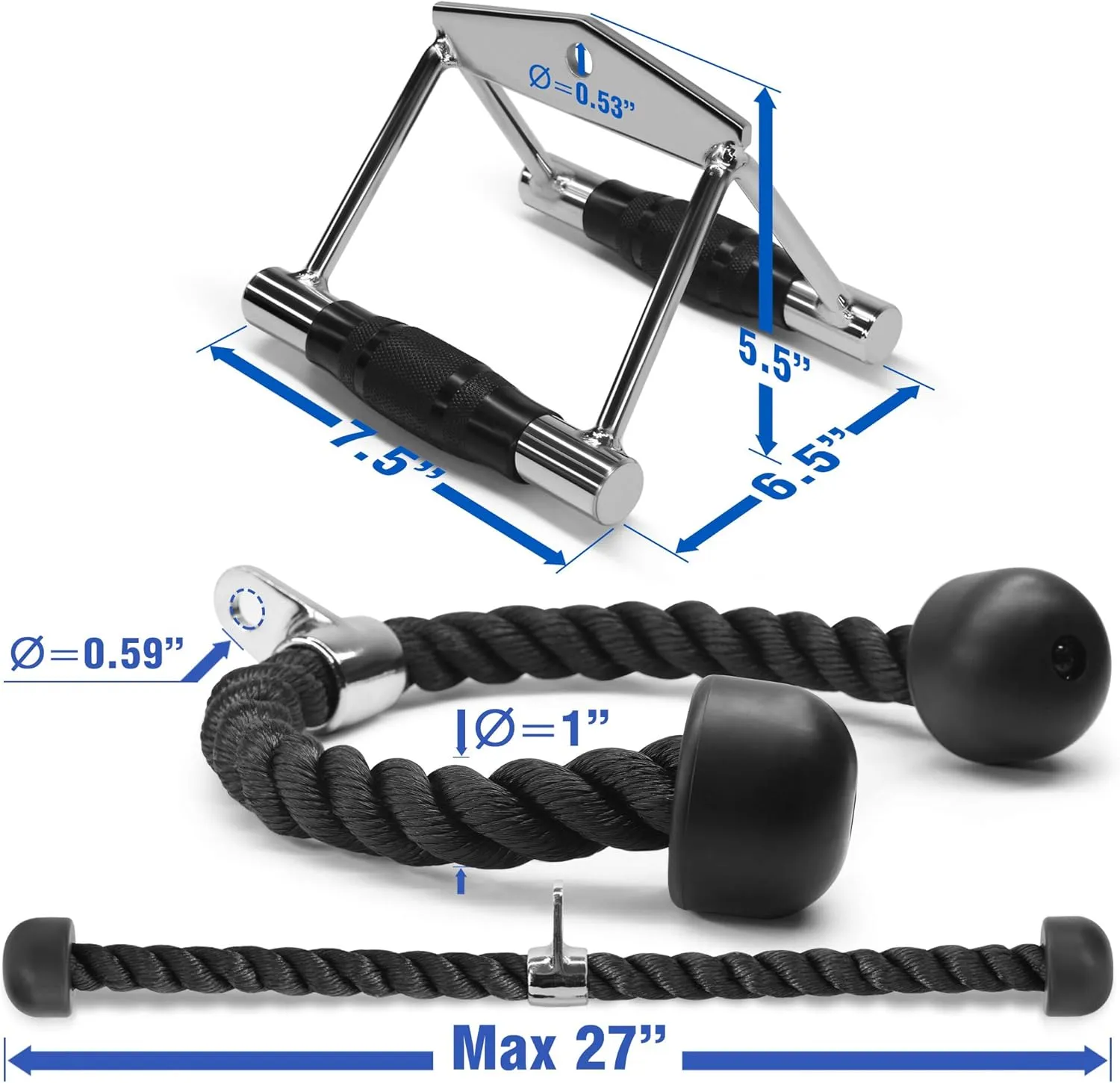 Yes4All Tricep Press Down Cable Machine Attachment Set, LAT Pulldown Attachment, Cable Machine Accessories for Home Gym