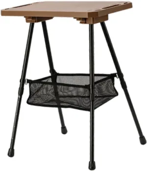 Yiju Folded Camping Table Desk Lightweight Furniture Adjustable Height with Mesh Pocket for Tailgating BBQ Backyard Picnic Garden, Khaki
