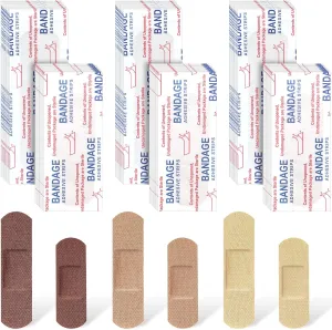 Yinder 300 Pcs Skin Tone Bandages Shade Flexible Fabric Adhesive Bandages Pack for First Aid Protect Cuts Scrapes Scratches, 2 Sizes(Colorful)
