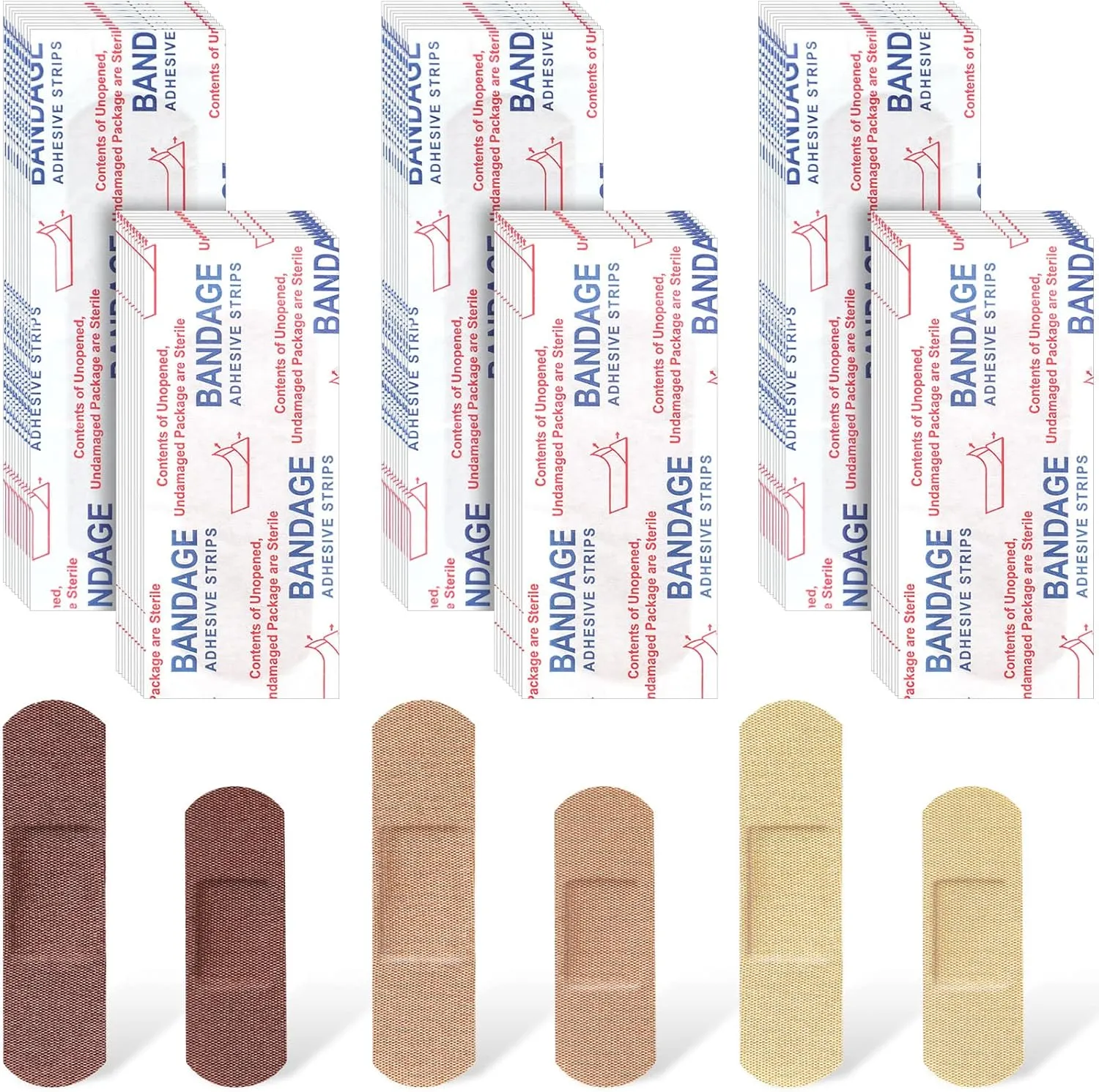 Yinder 300 Pcs Skin Tone Bandages Shade Flexible Fabric Adhesive Bandages Pack for First Aid Protect Cuts Scrapes Scratches, 2 Sizes(Colorful)